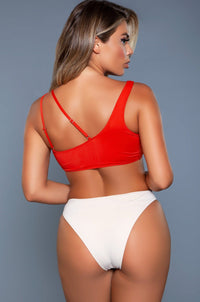 BeWicked Swimsuit With Strappy & Metal Keyring Design in Red 