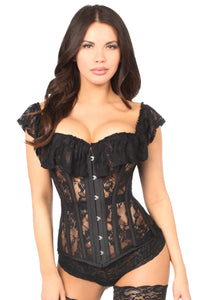Daisy Corsets Top Drawer Black Sheer Lace Steel Boned Corset in Black  from SexyShoes.com