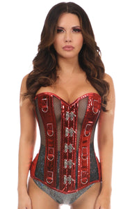Daisy Corsets Top Drawer Red Metallic PVC & Fishnet Steel Boned Corset in Red  from SexyShoes.com