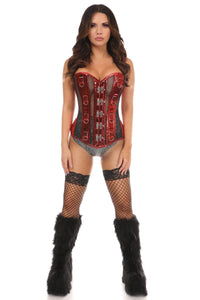 Daisy Corsets Top Drawer Red Metallic PVC & Fishnet Steel Boned Corset in Red 