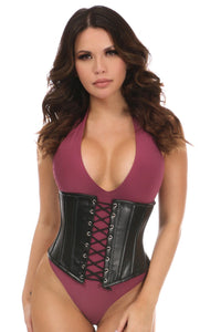 Daisy Corsets Top Drawer Black Faux Leather Steel Boned Under Bust Corset in Black  from SexyShoes.com