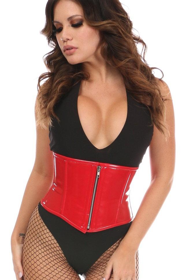 Daisy Corsets Top Drawer Red Patent Steel Boned Mini Cincher in Red  from SexyShoes.com