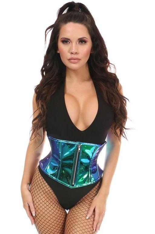 Plus Size Satin Steel Boned Mini Cincher-Waist Cincher-Daisy Corsets-Hologram-SEXYSHOES.COM