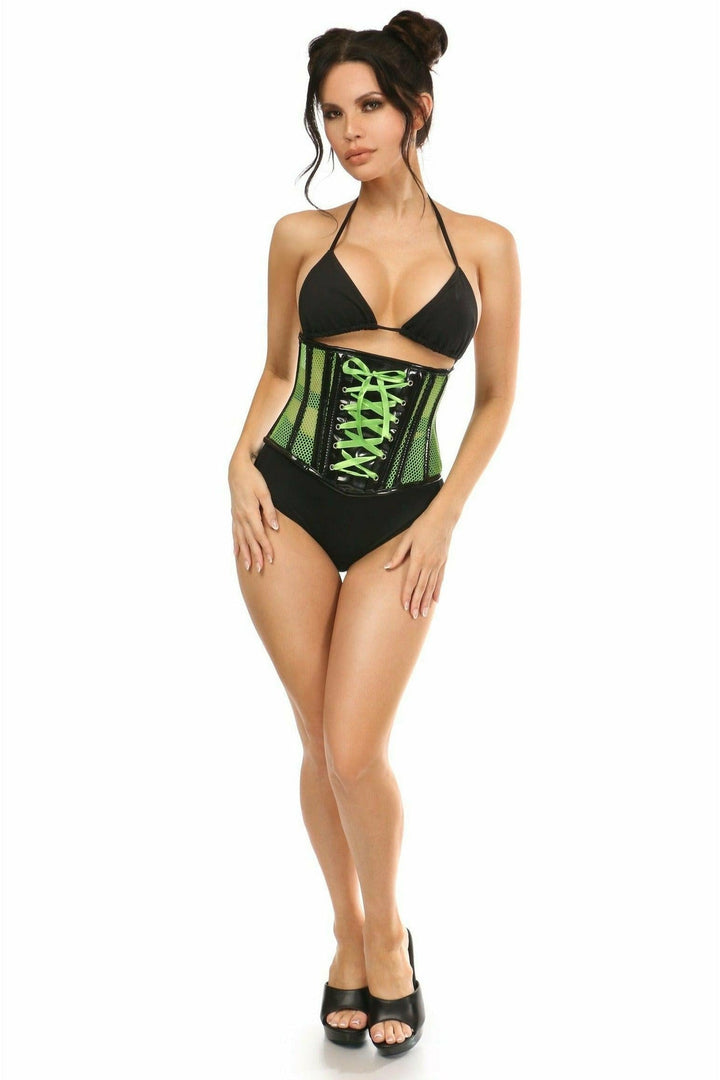 Plus Size Neon Patent and Fishnet Underbust Corset