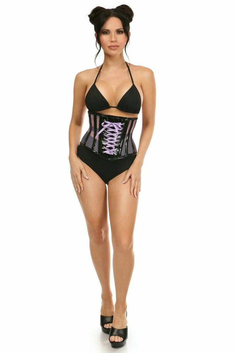 Daisy Corsets Top Drawer Purple Patent & Fishnet Underbust Corset in Purple 