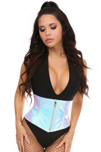 Daisy Corsets Plus Size Steel Boned Mini Cincher in Hologram  from SexyShoes.com