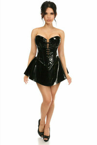Daisy Corsets Top Drawer Black Patent Steel Boned Corseted Dress in Black 