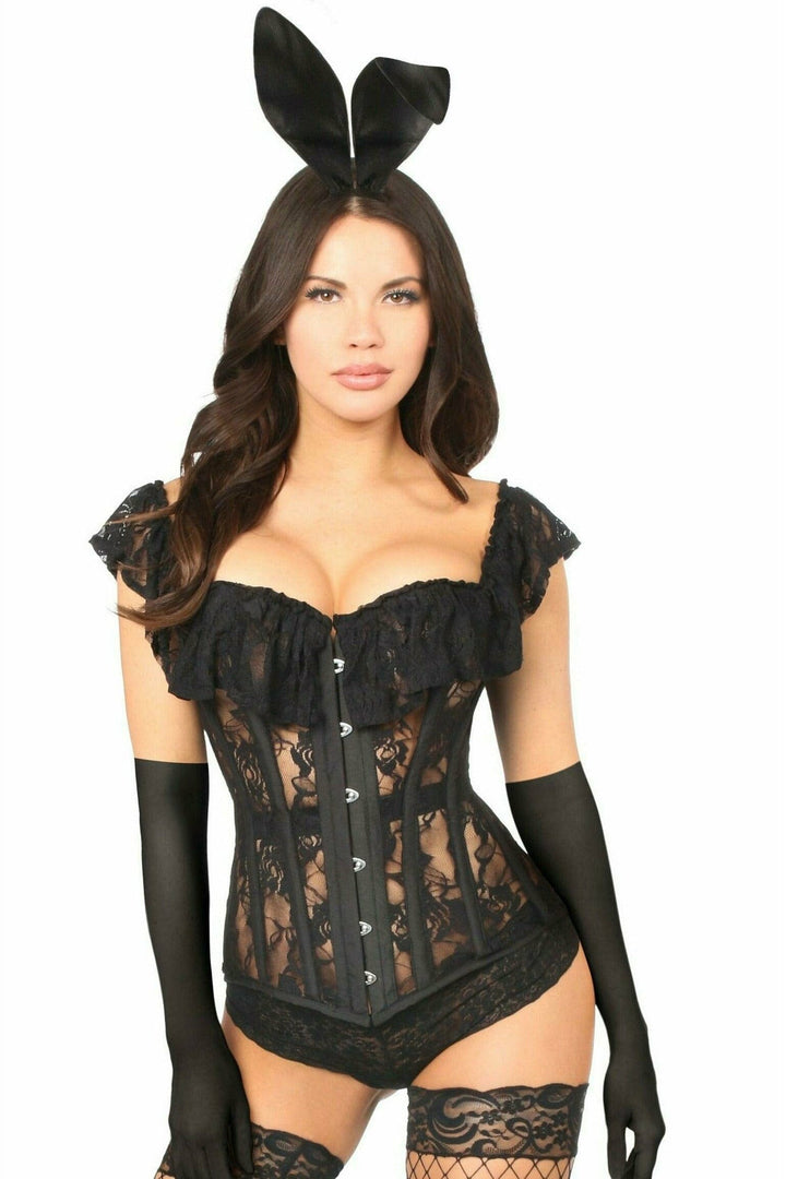 Top Drawer 4 PC Sheer Lace Bunny Corset Costume
