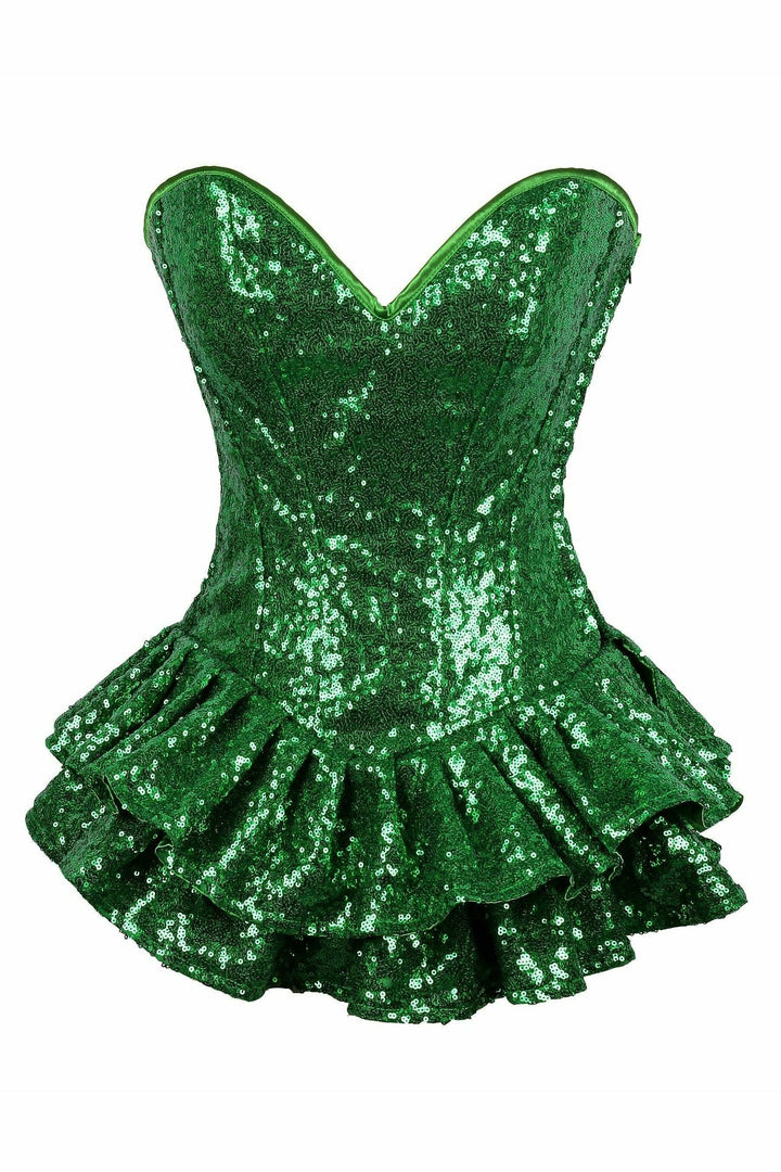 Top Drawer Plus Size Green Sequin Steel Boned Mini Corset Dress