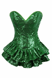 Daisy Corsets Top Drawer Plus Size Green Sequin Steel Boned Mini Corset Dress in Green  from SexyShoes.com