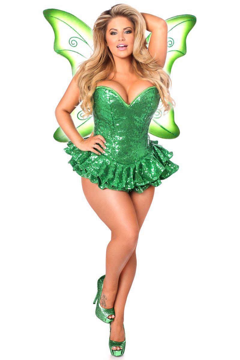 Top Drawer Premium Sequin Green Fairy Corset Dress Costume