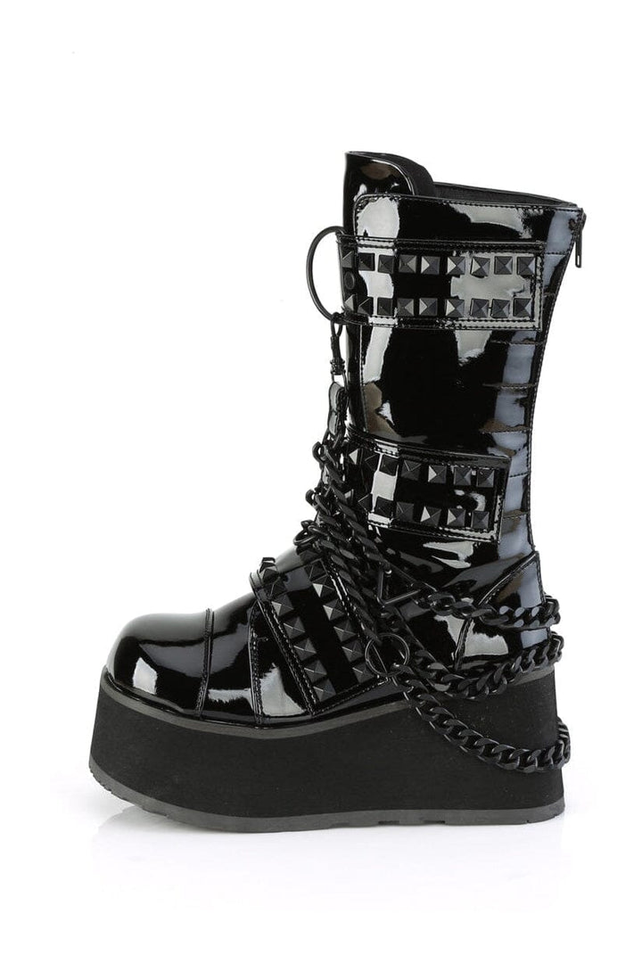 TRASHVILLE-138 Black Patent Knee Boot-Knee Boots-Demonia-SEXYSHOES.COM