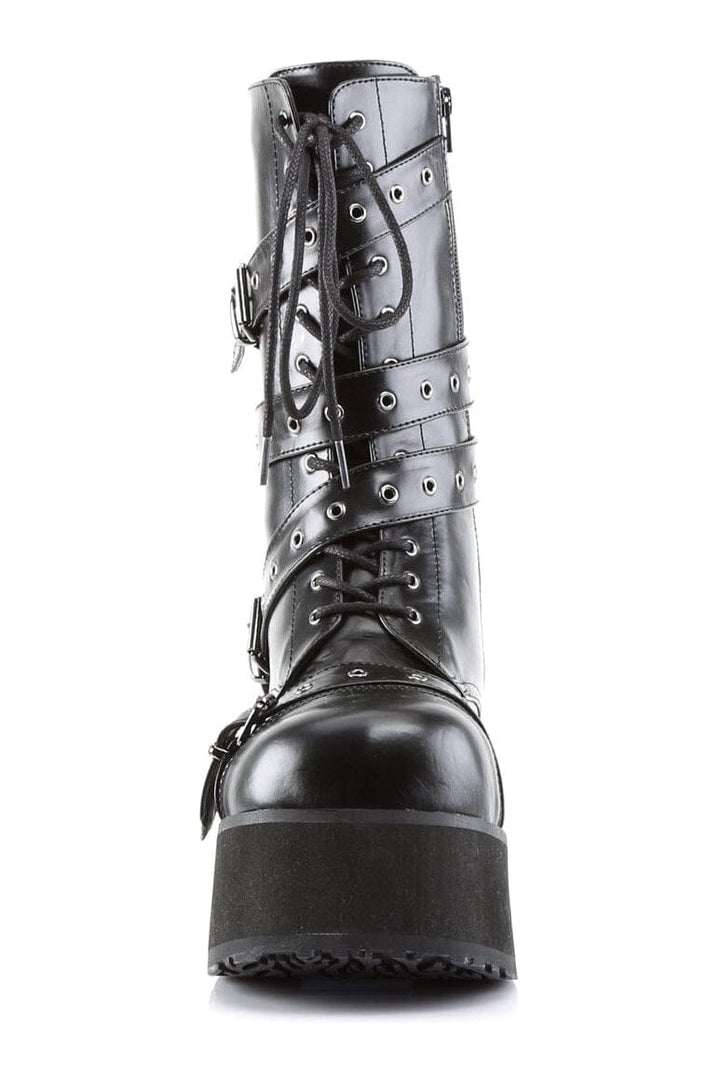 TRASHVILLE-205 Black Vegan Leather Knee Boot-Knee Boots-Demonia-SEXYSHOES.COM