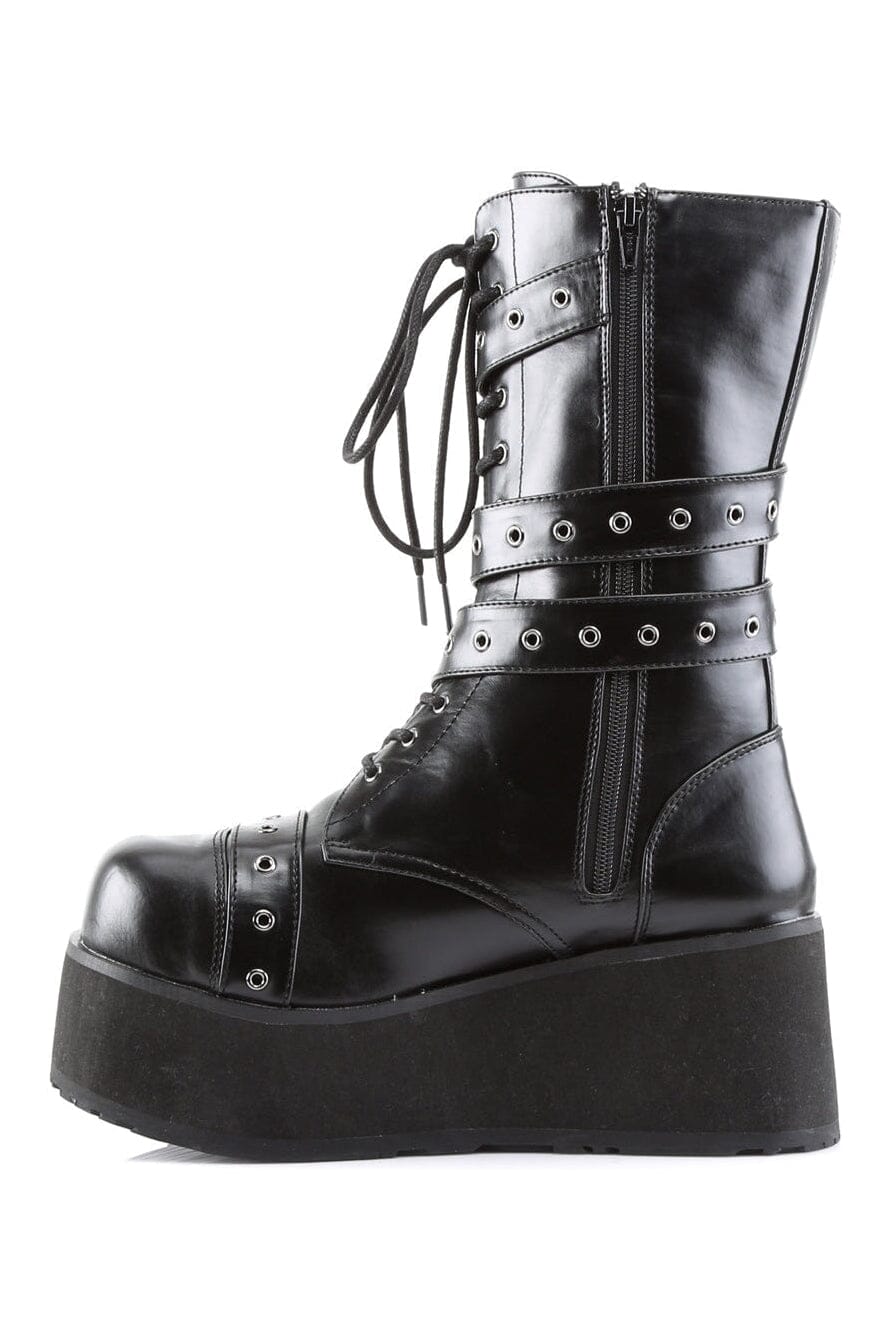 Demonia TRASHVILLE-205 Black Vegan Leather Knee Boot in Black Vegan Leather