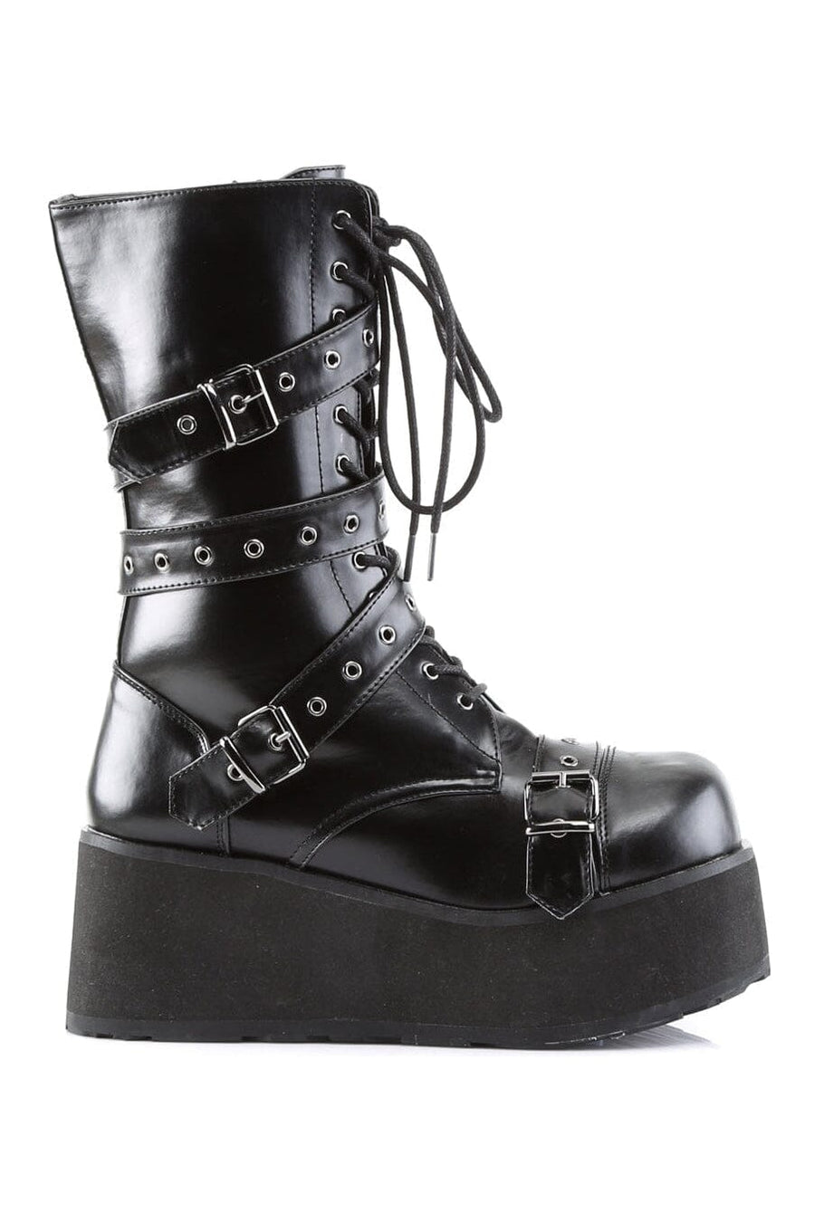 Demonia TRASHVILLE-205 Black Vegan Leather Knee Boot in Black Vegan Leather