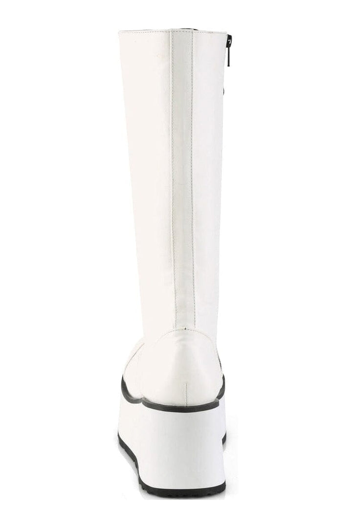 TRASHVILLE-502 White Vegan Leather Knee Boot-Knee Boots-Demonia-SEXYSHOES.COM