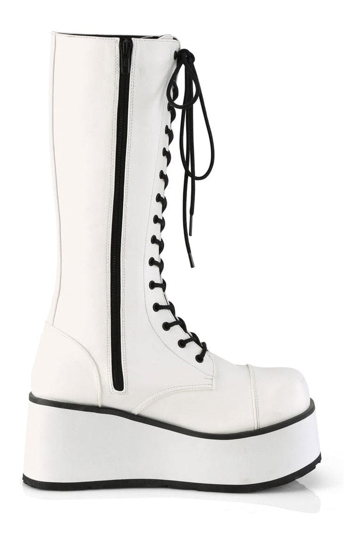 TRASHVILLE-502 White Vegan Leather Knee Boot-Knee Boots-Demonia-SEXYSHOES.COM