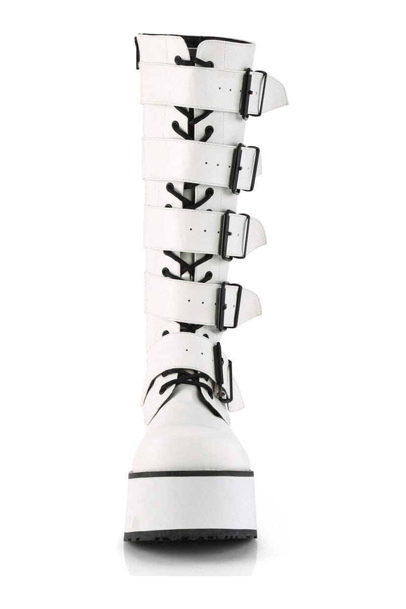 Demonia TRASHVILLE-518 White Vegan Leather Knee Boot in White Vegan Leather