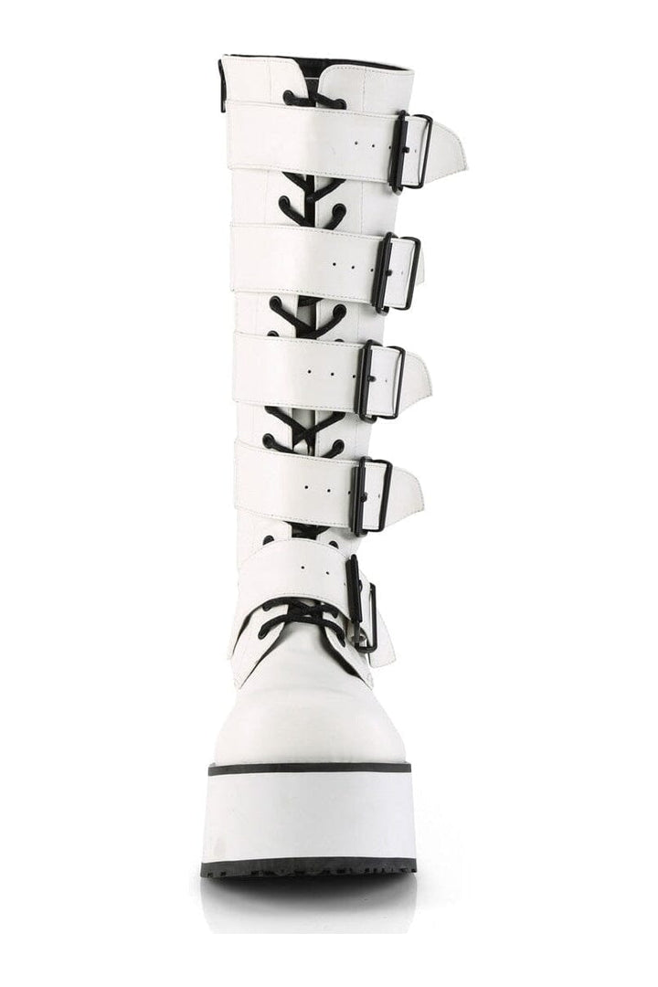 TRASHVILLE-518 White Vegan Leather Knee Boot-Knee Boots-Demonia-SEXYSHOES.COM