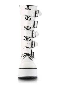 Demonia TRASHVILLE-518 White Vegan Leather Knee Boot in White Vegan Leather