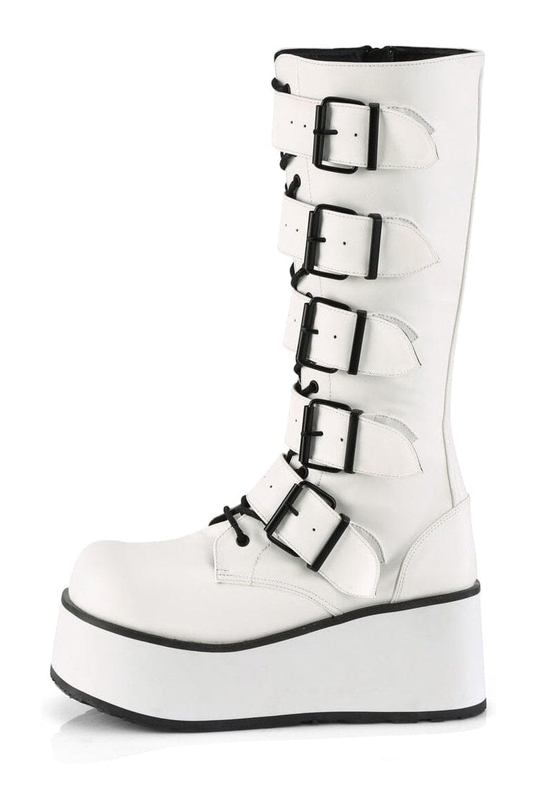 Demonia TRASHVILLE-518 White Vegan Leather Knee Boot in White Vegan Leather