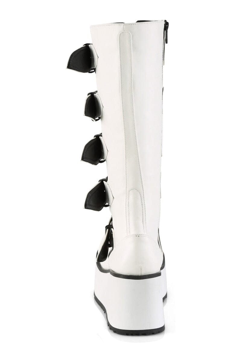 Demonia TRASHVILLE-518 White Vegan Leather Knee Boot in White Vegan Leather
