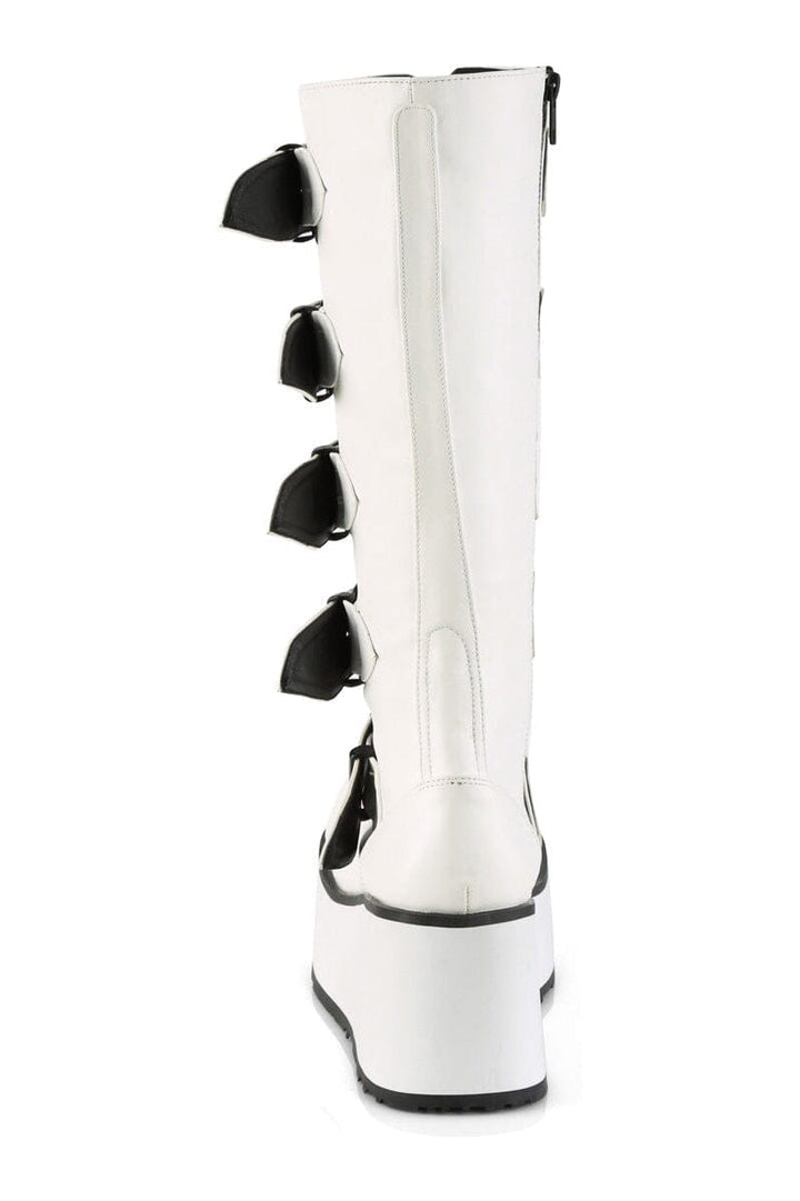 TRASHVILLE-518 White Vegan Leather Knee Boot-Knee Boots-Demonia-SEXYSHOES.COM