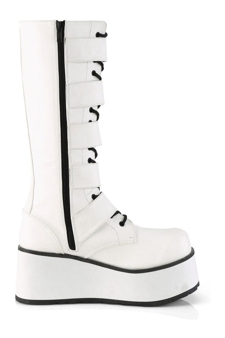 Demonia TRASHVILLE-518 White Vegan Leather Knee Boot in White Vegan Leather
