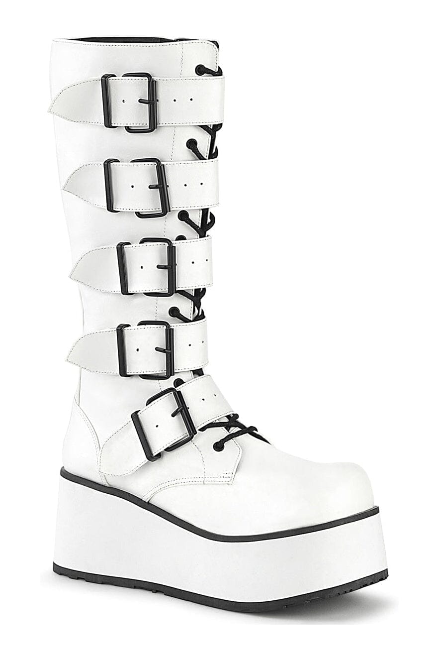 Demonia TRASHVILLE-518 White Vegan Leather Knee Boot in White Vegan Leather from SexyShoes.com