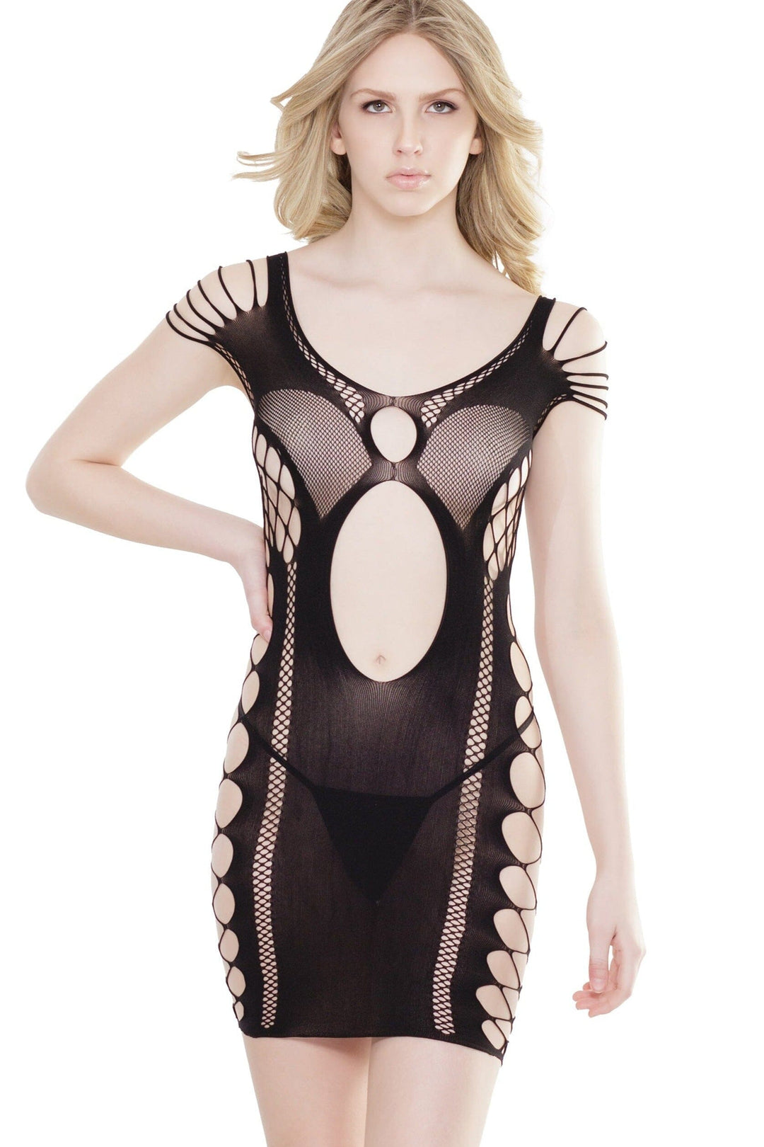 Tank Dress With Keyhole Cutouts-Bodystockings-Coquette-Black-O/S-SEXYSHOES.COM