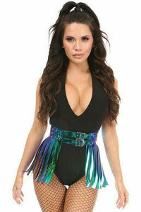 Daisy Corsets Teal/Blue Holo Fringe Skirt in Hologram  from SexyShoes.com