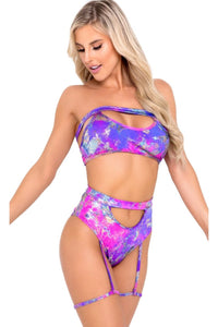 Roma Dancewear Tie Dye Keyhole High Waisted Garter Shorts in Purple  from SexyShoes.com