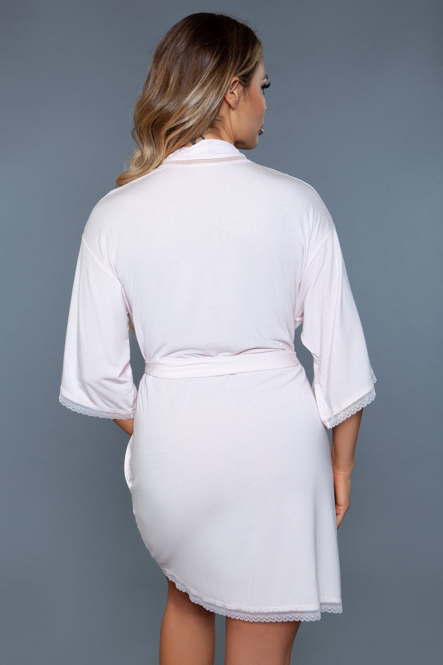 BeWicked Tie Waist Short Robe in Pink 
