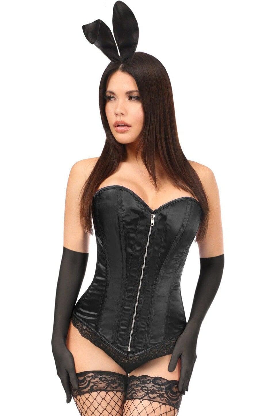 Daisy Corsets Top Drawer 4 PC Satin Bunny Corset Costume in Black  from SexyShoes.com