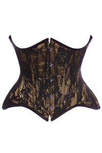 Daisy Corsets Top Drawer Beige w/Black Lace Double Steel Boned Curvy Cut Waist Cincher Corset in Nude  from SexyShoes.com