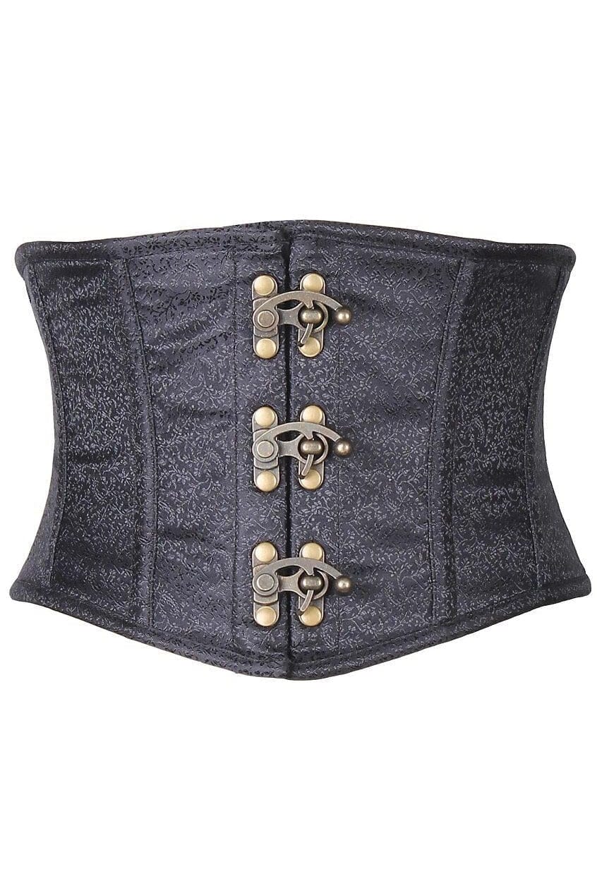 Top Drawer Black Brocade Steel Boned Mini Cincher w/Clasps-Waist Cincher-Daisy Corsets-Black-2X-SEXYSHOES.COM