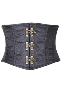 Daisy Corsets Top Drawer Black Brocade Steel Boned Mini Cincher w/Clasps in Black  from SexyShoes.com
