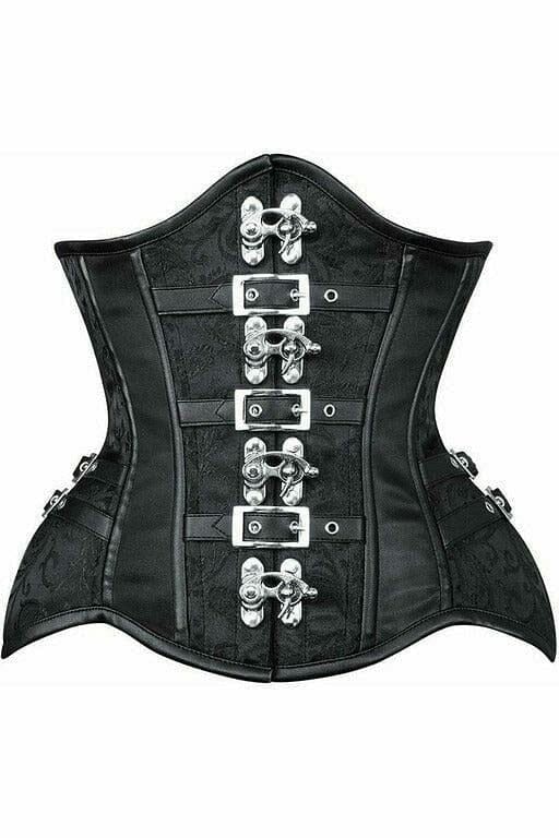 Top Drawer Black Brocade Steel Boned Underbust Corset w/Buckles-Underbust Corsets-Daisy Corsets-Black-S-SEXYSHOES.COM