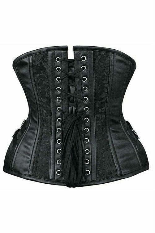 Daisy Corsets Top Drawer Black Brocade Steel Boned Underbust Corset w/Buckles in Black 