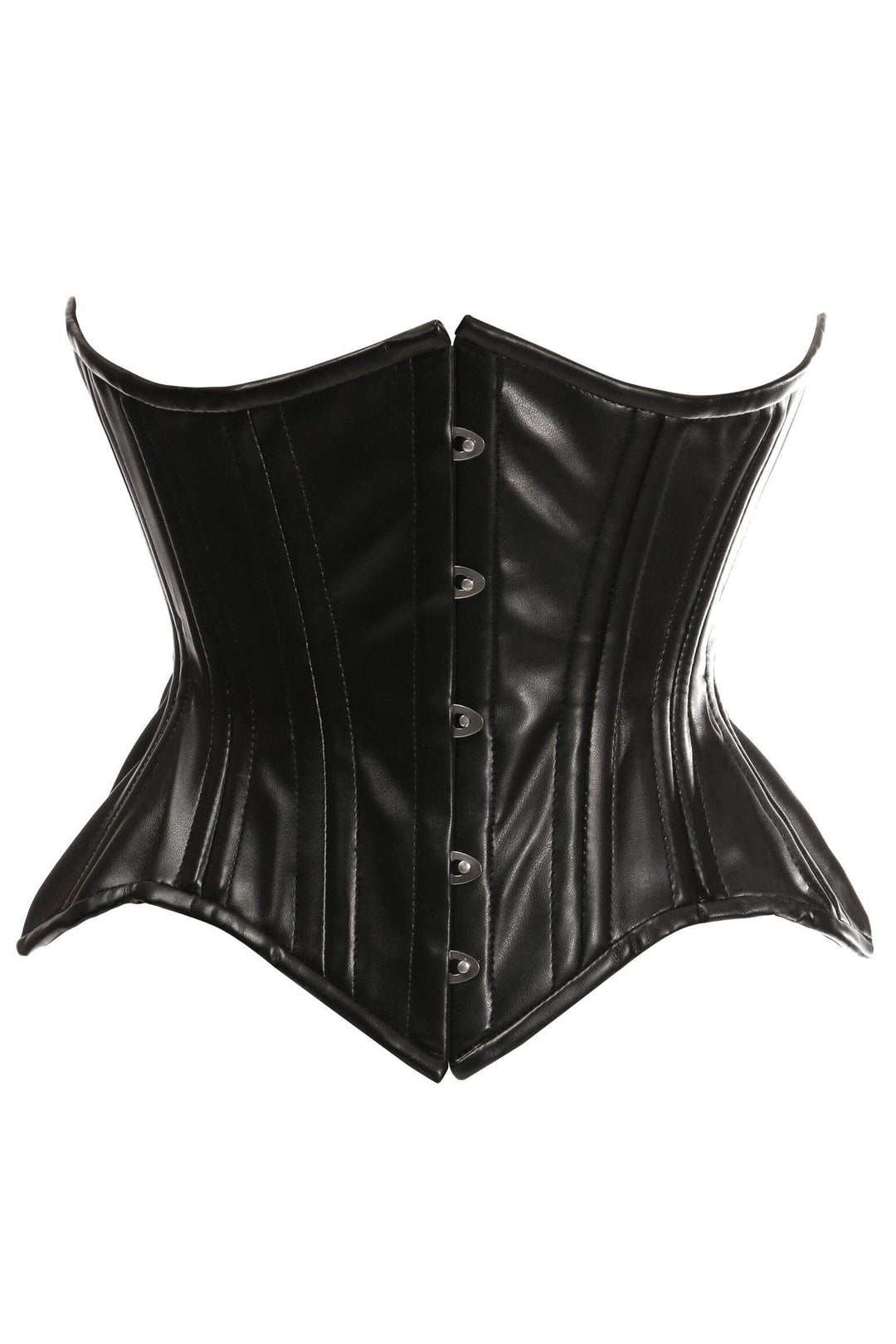 Daisy Corsets Top Drawer Black Faux Leather Double Steel Boned Curvy Cut Waist Cincher Corset in Black  from SexyShoes.com