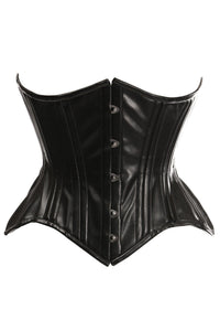 Daisy Corsets Top Drawer Black Faux Leather Double Steel Boned Curvy Cut Waist Cincher Corset in Black  from SexyShoes.com