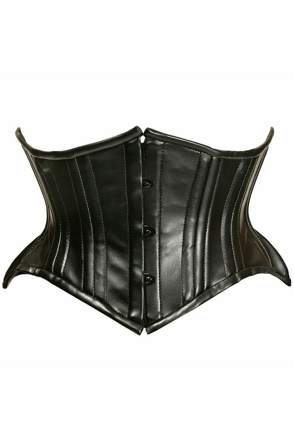 Daisy Corsets Top Drawer Black Faux Leather Double Steel Boned Curvy Cut Waist Cincher in Black  from SexyShoes.com