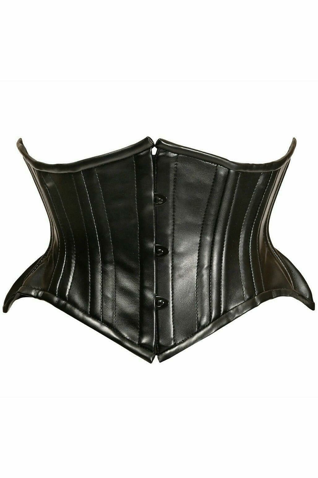 Top Drawer Black Faux Leather Double Steel Boned Curvy Cut Waist Cincher-Waist Cinchers-Daisy Corsets-Black-S-SEXYSHOES.COM