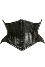 Top Drawer Black Faux Leather Double Steel Boned Curvy Cut Waist Cincher