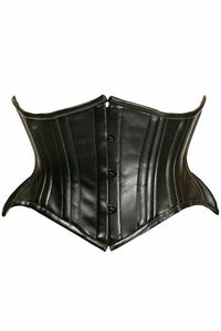 Daisy Corsets Top Drawer Black Faux Leather Double Steel Boned Curvy Cut Waist Cincher in Black  from SexyShoes.com