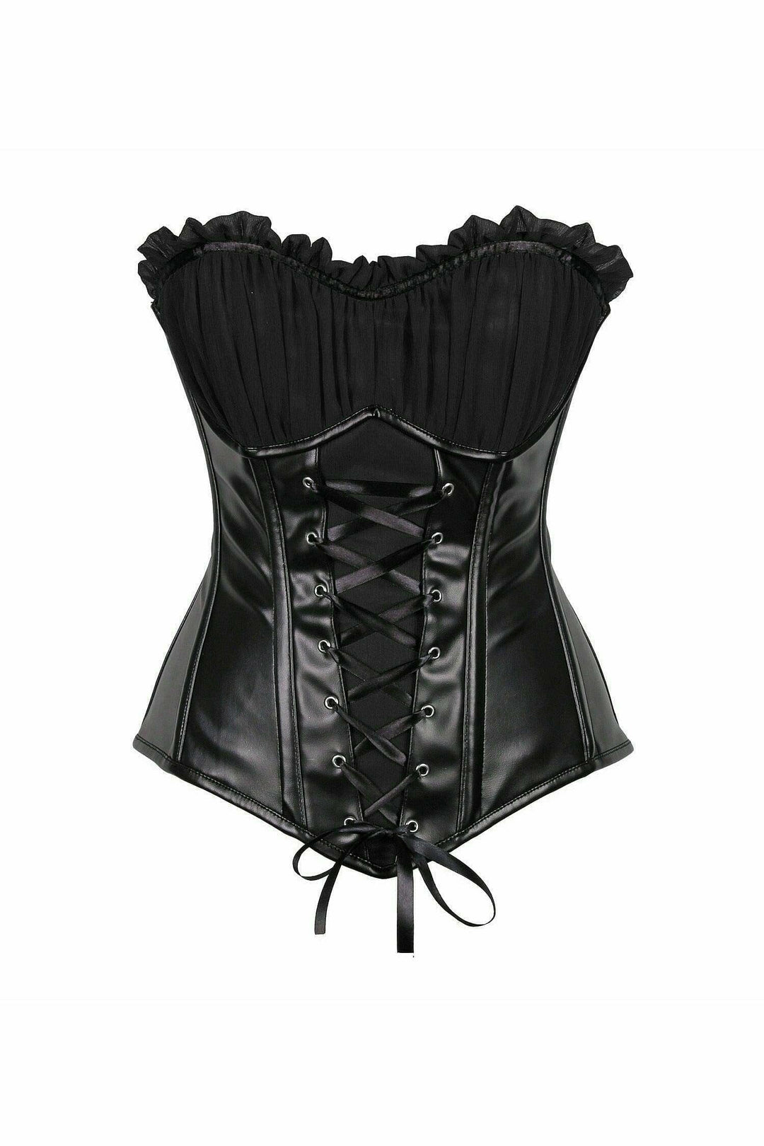 Daisy Corsets Top Drawer Black Faux Leather Lace Up Steel Boned Corset in Black  from SexyShoes.com
