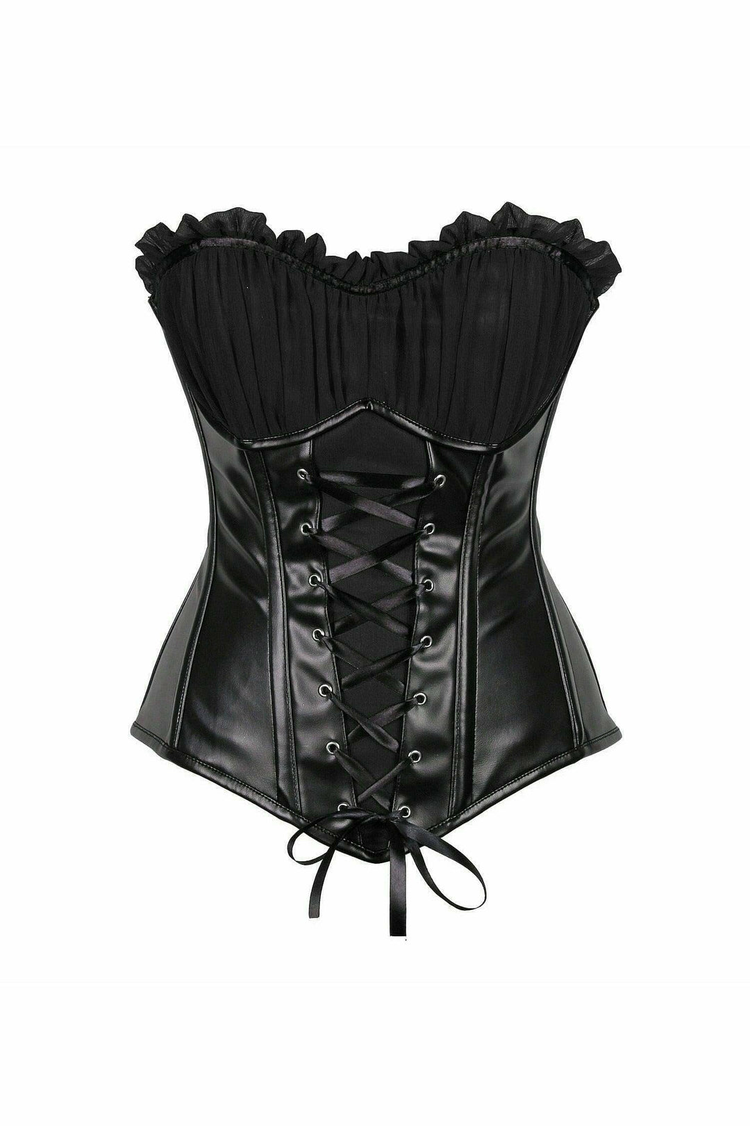Top Drawer Black Faux Leather Lace-Up Steel Boned Corset-Steel Boned Overbust-Daisy Corsets-Black-S-SEXYSHOES.COM