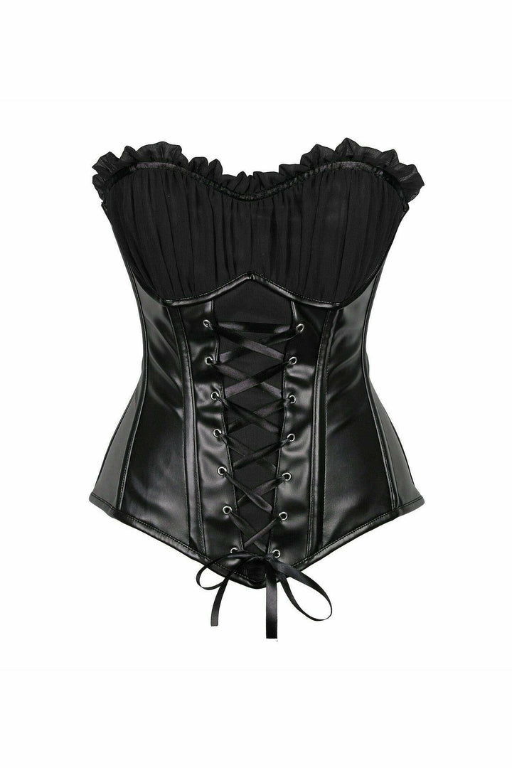 Top Drawer Black Faux Leather Lace-Up Steel Boned Corset-Steel Boned Overbust-Daisy Corsets-Black-S-SEXYSHOES.COM