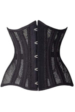 Top Drawer Black Fishnet Double Steel Boned Curvy Cut Waist Cincher Corset