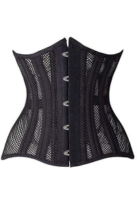 Daisy Corsets Top Drawer Black Fishnet Double Steel Boned Curvy Cut Waist Cincher Corset in Black  from SexyShoes.com